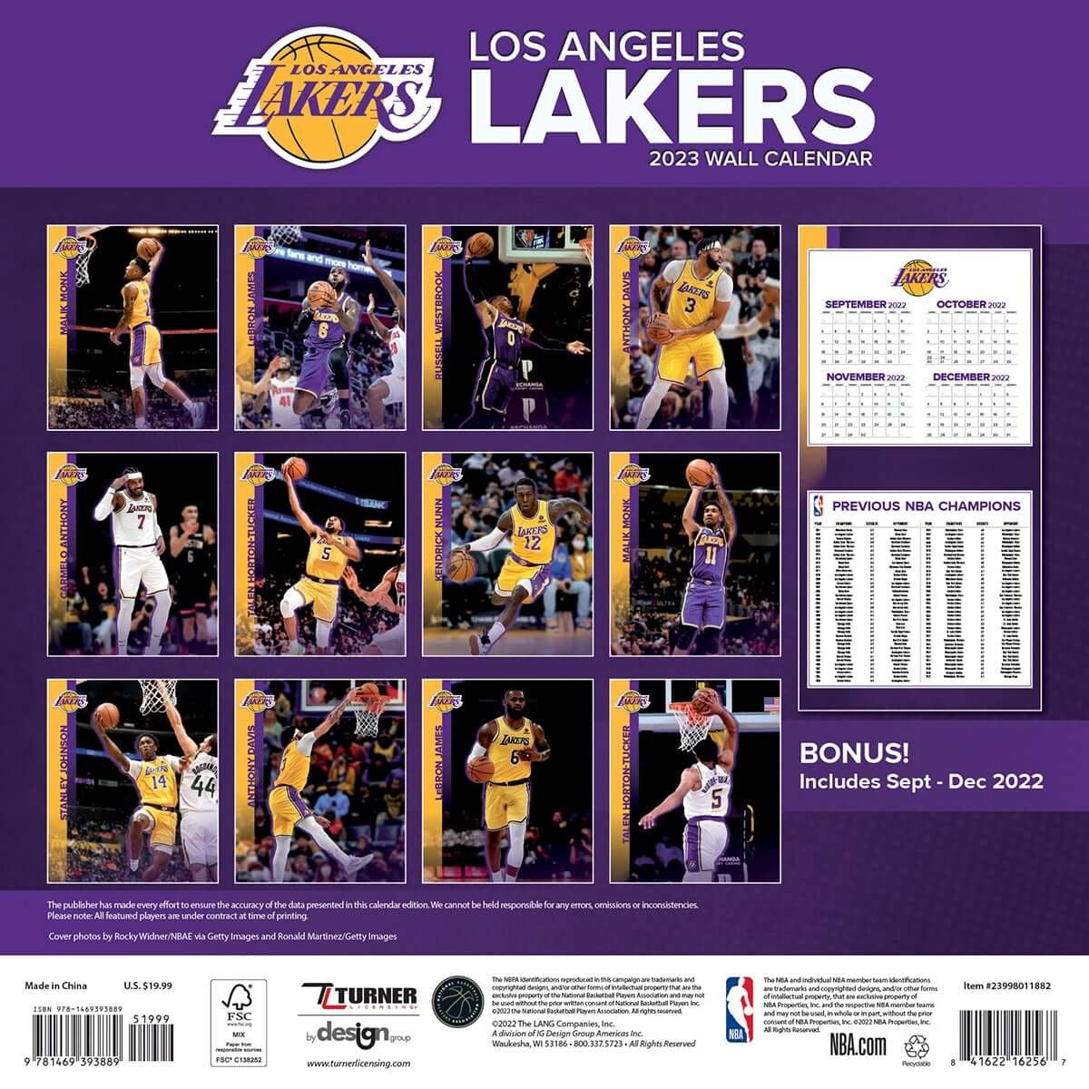 Los Angeles Lakers - NBA - 2023 (30x60 cm) Team Wall Calendar