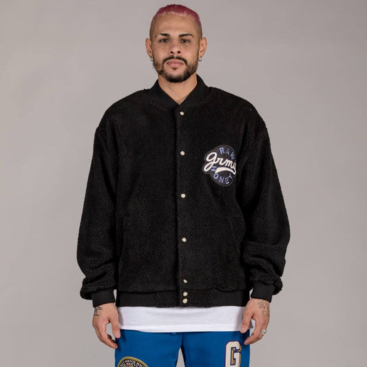 Bunda na patentky sherpa flis Grimey Wear Hive Button Sweatshirt čierna