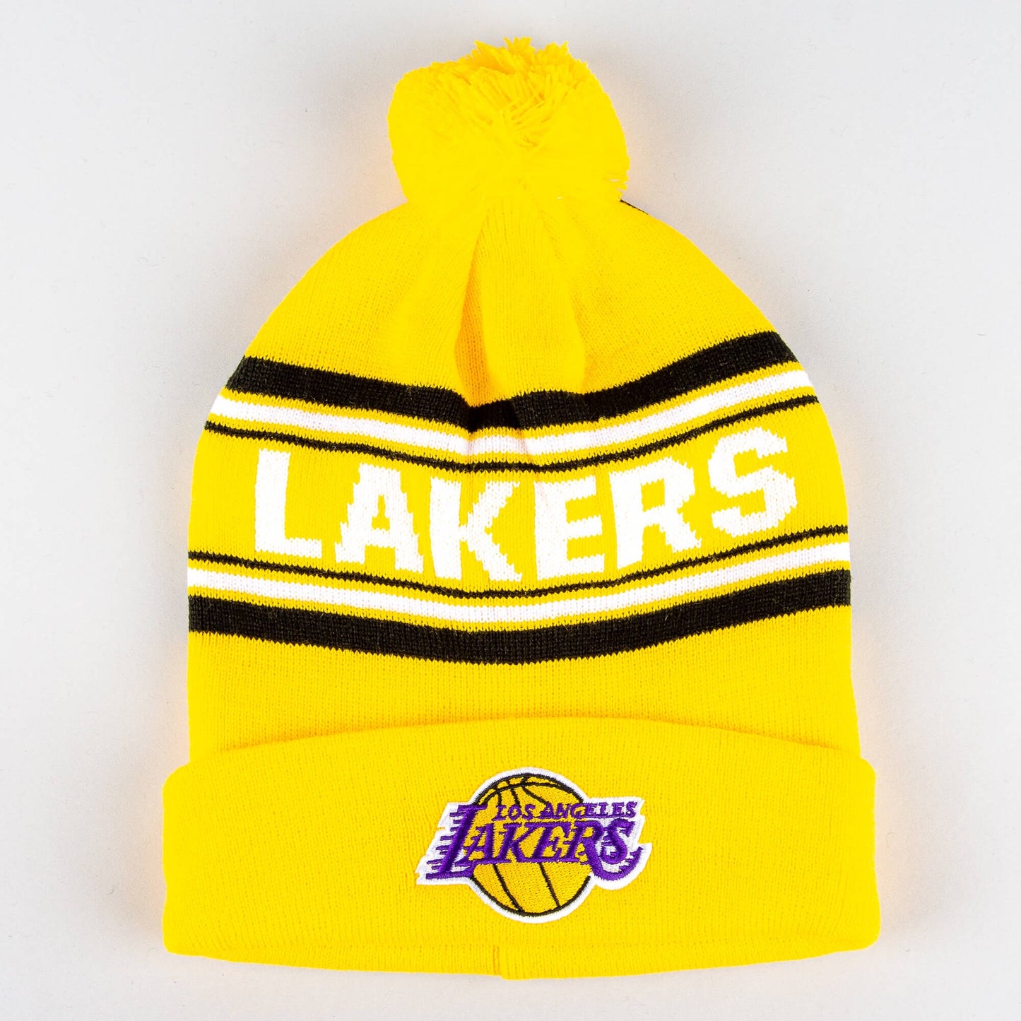 Outer Stuff Jacquard Cuffed Knit With Pom - Youth Os Los Angeles Lakers Yellow/White/Black