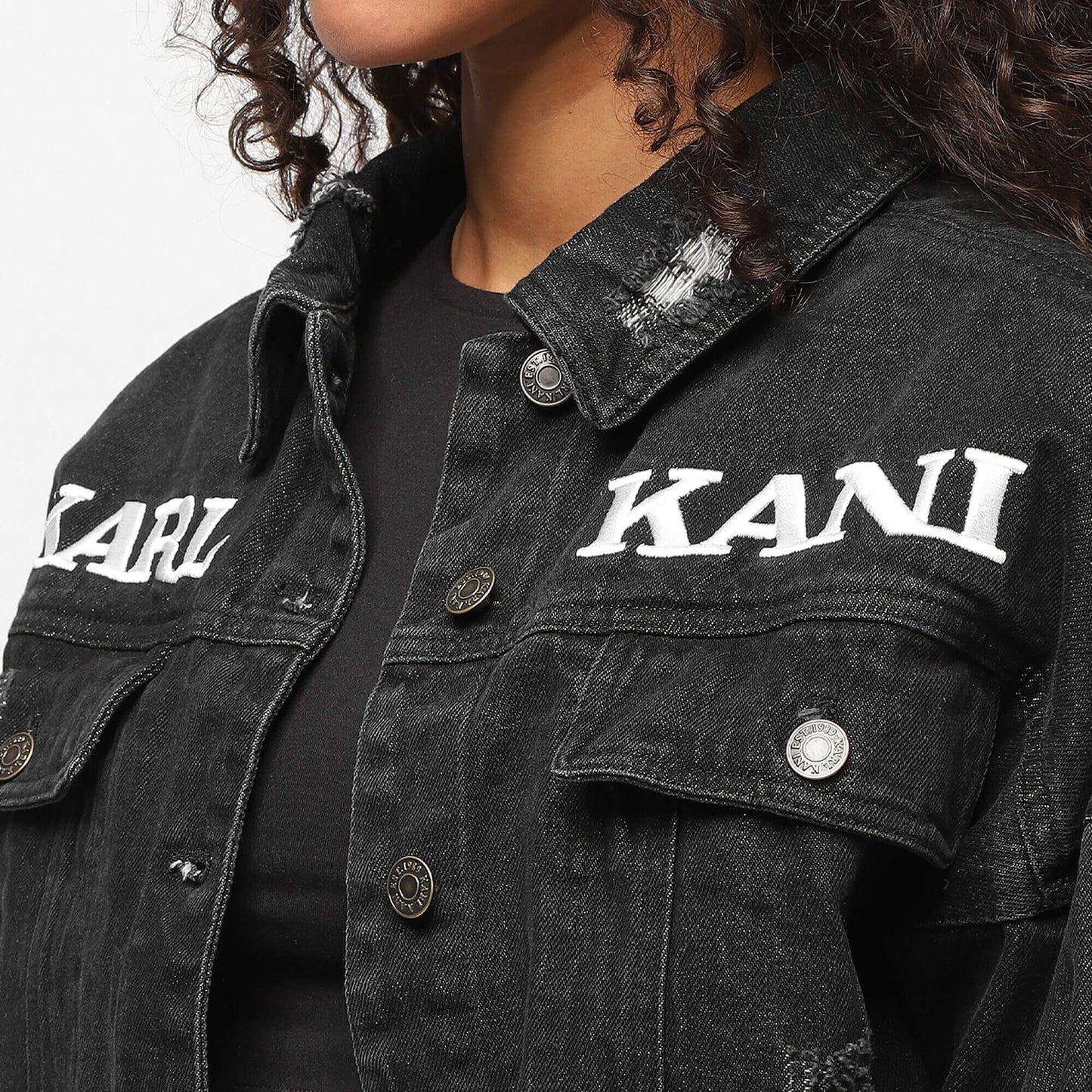 Karl Kani Retro Distroyed Denim Short Jacket anthracite