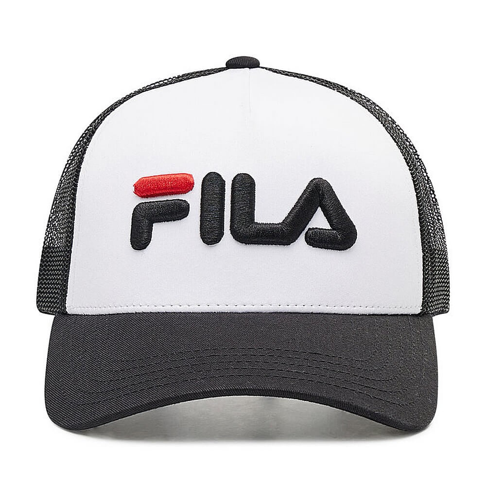 Fila BEPPU TRUCKER CAP linear logo snap back Black Beauty-Bright White