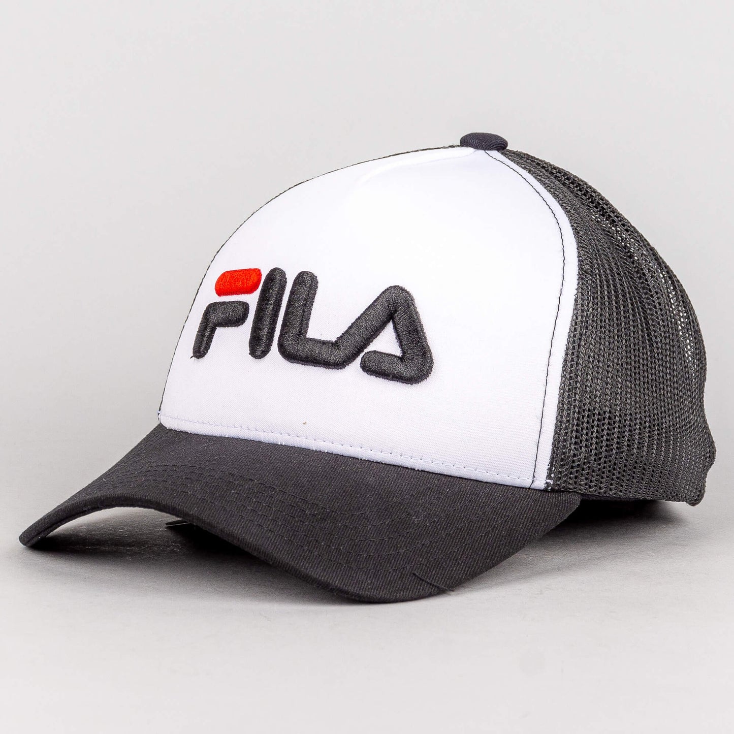Fila BEPPU TRUCKER CAP linear logo snap back Black Beauty-Bright White