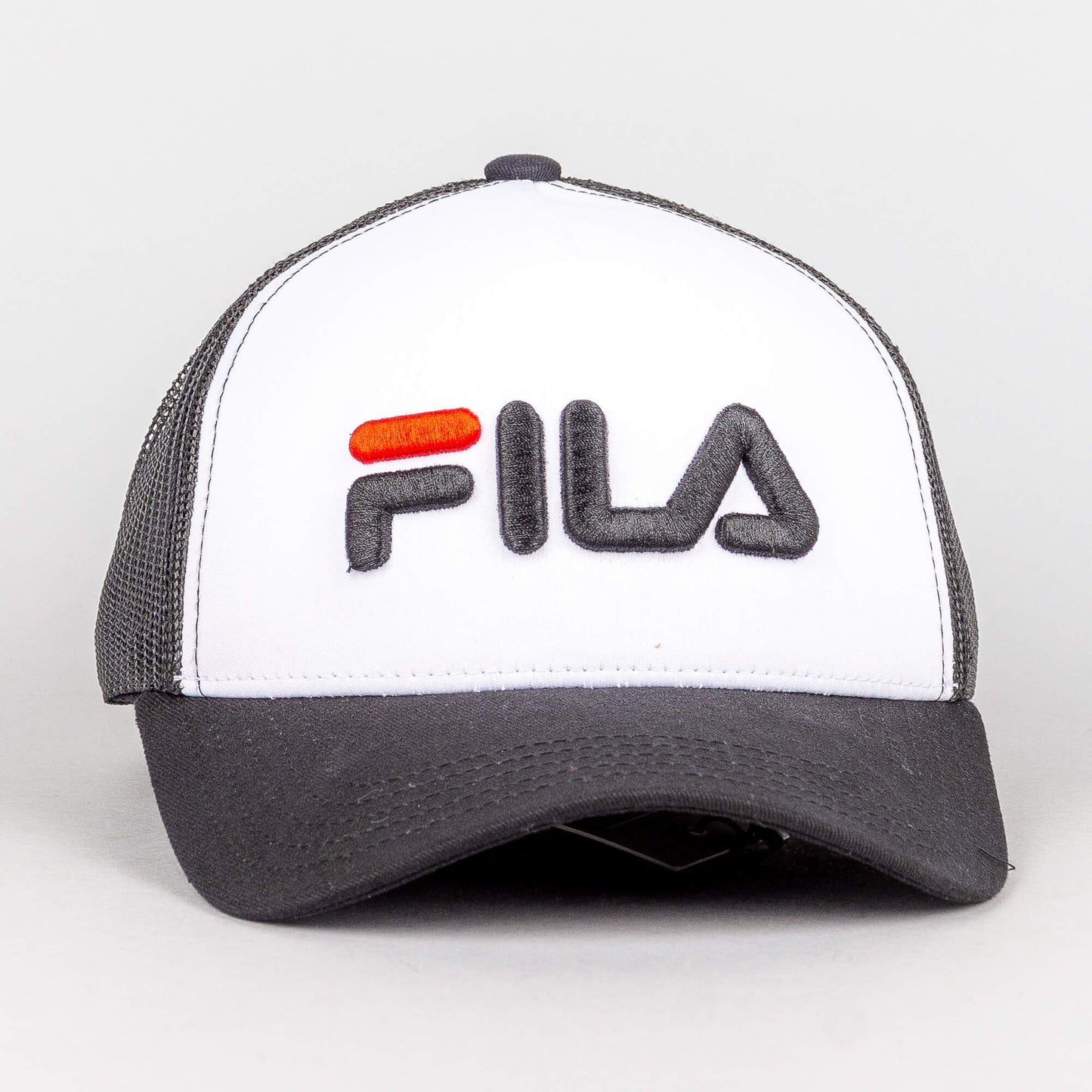 Fila BEPPU TRUCKER CAP linear logo snap back Black Beauty-Bright White