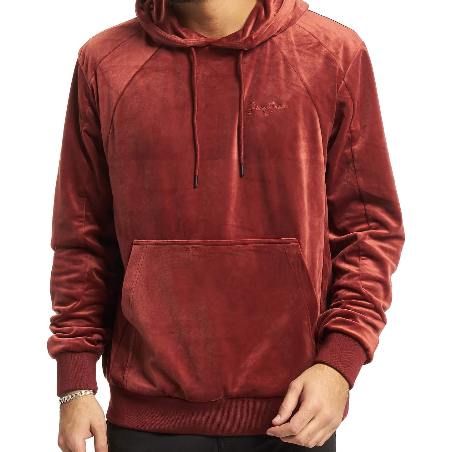 Sean John Script Logo Velours Hoodie Dark Red
