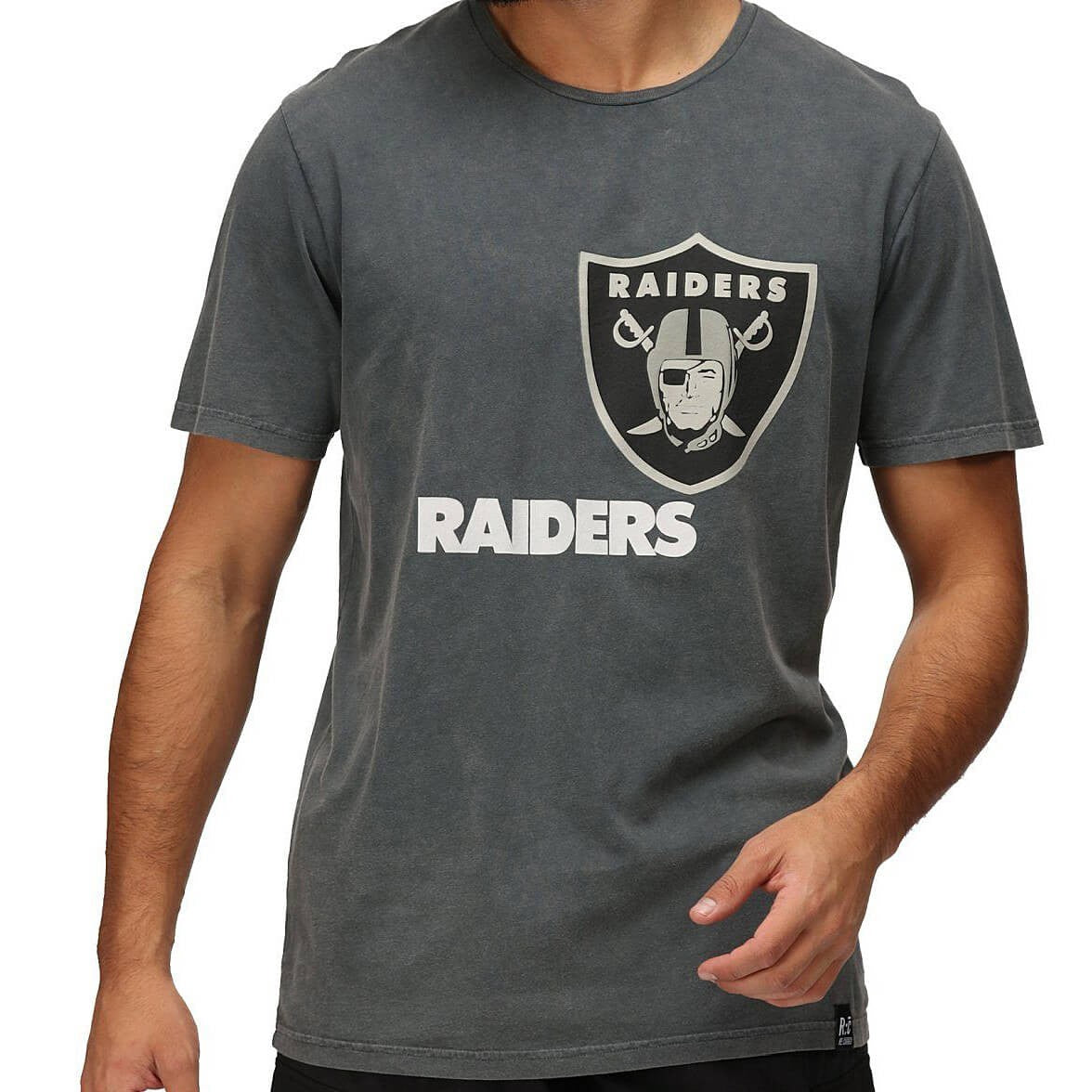 Re:Covered NFL Monochrome Logo T-Shirt Las Vegas Raiders Washed Black