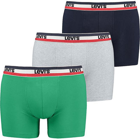 Levis Men Sprtswr Logo Boxer Brief 3P Green / Grey / Navy
