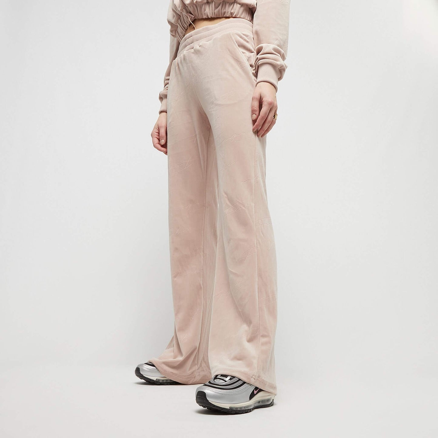 Dámske tepláky FUBU Signature Allover Velour Pants bledohnedé
