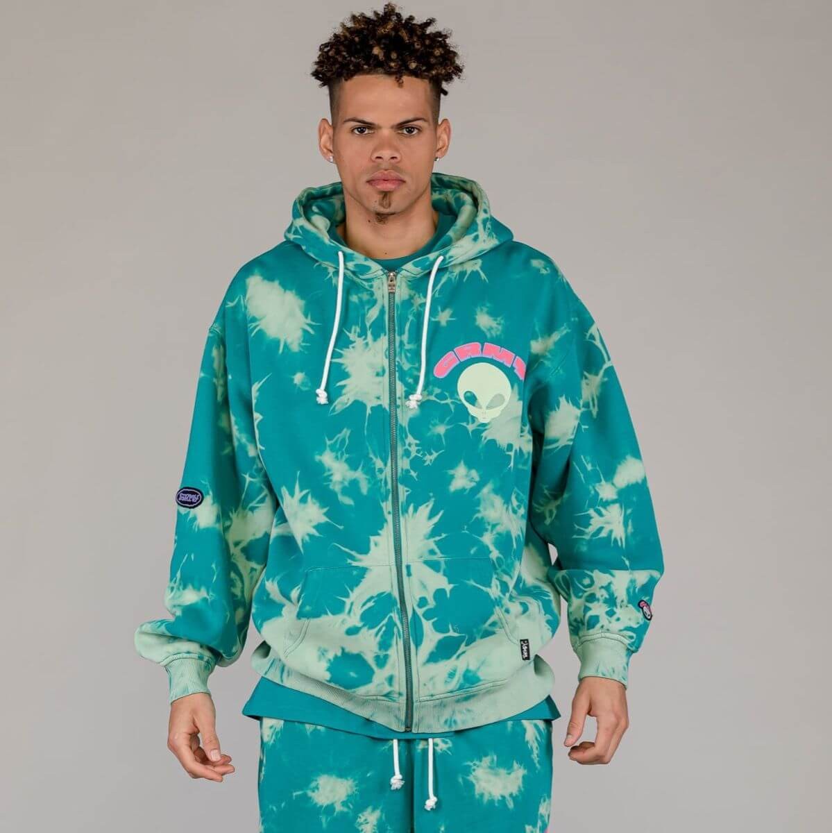 Grimey Wear Ufollow Bleached Zipper Hoodie Bleached Blue