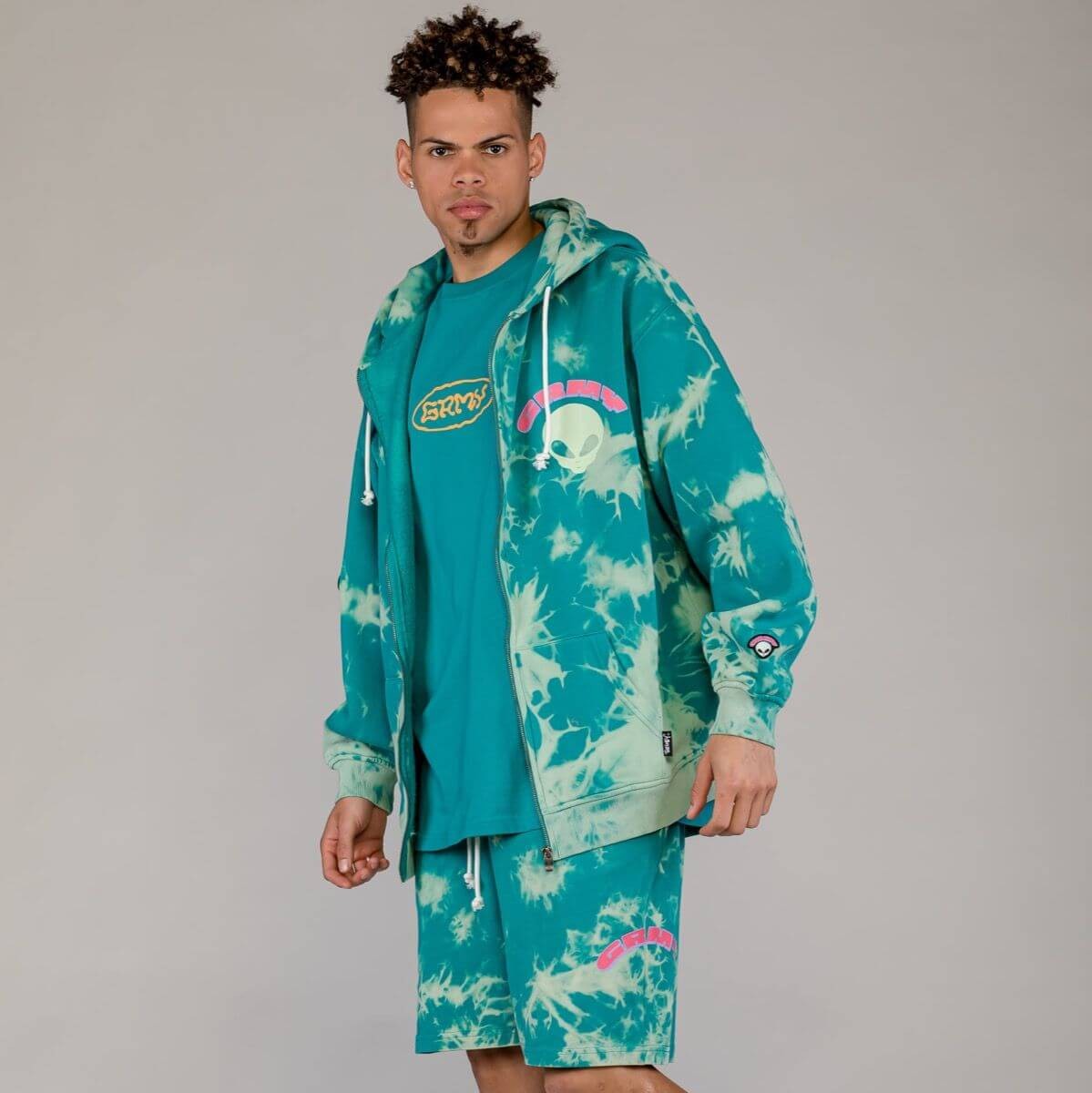 Grimey Wear Ufollow Bleached Zipper Hoodie Bleached Blue