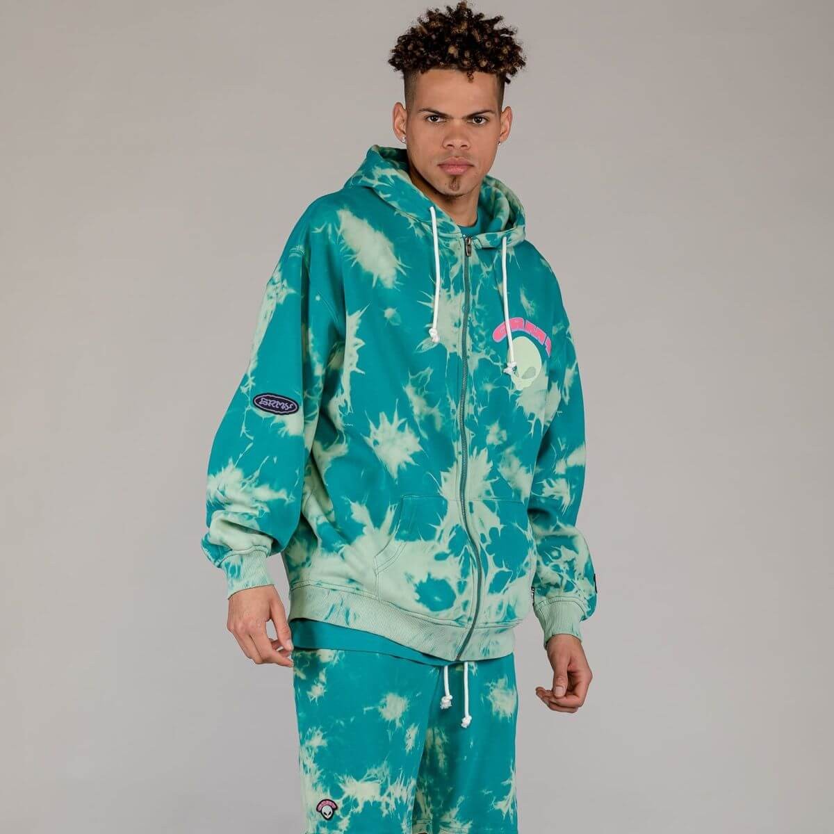 Grimey Wear Ufollow Bleached Zipper Hoodie Bleached Blue