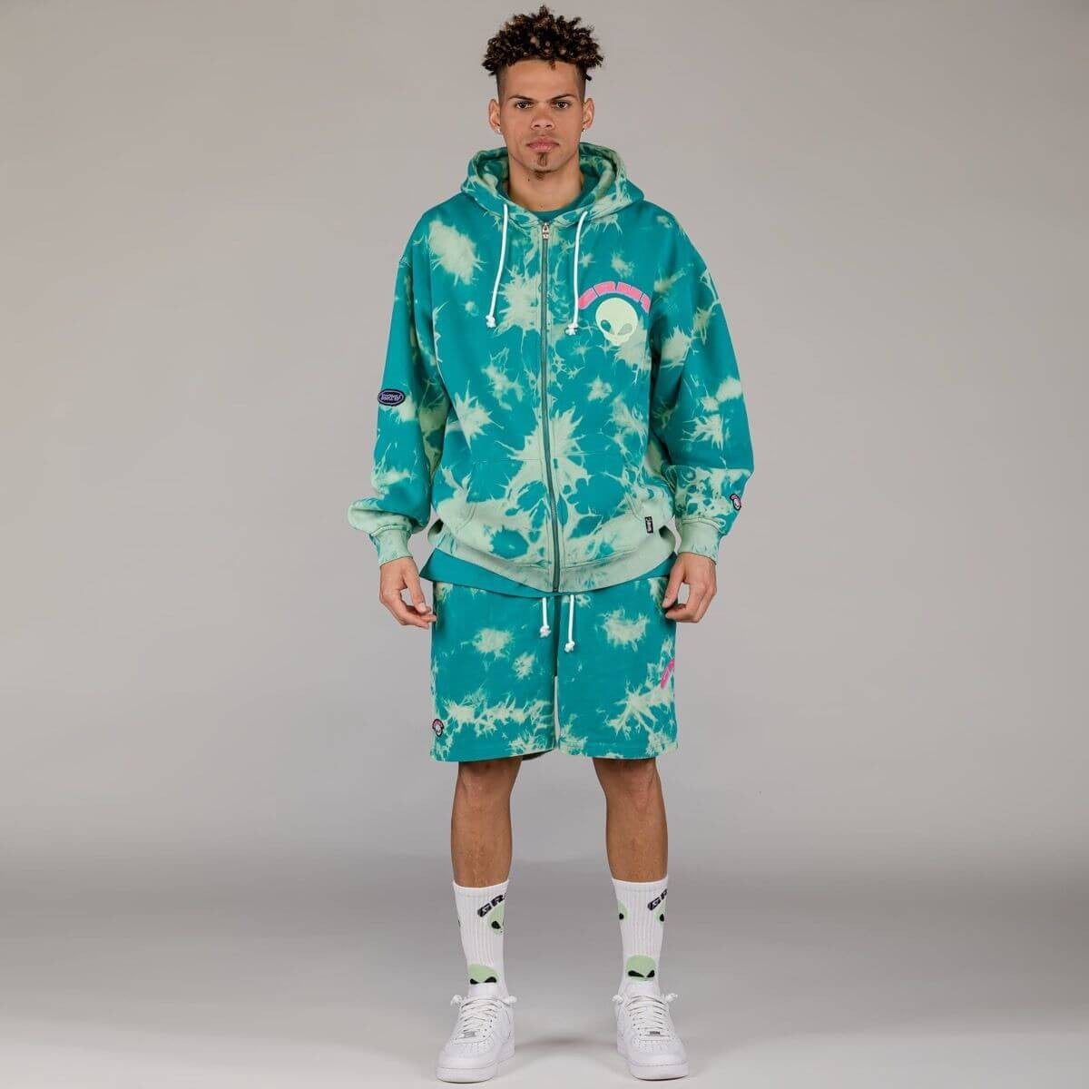 Grimey Wear Ufollow Bleached Zipper Hoodie Bleached Blue