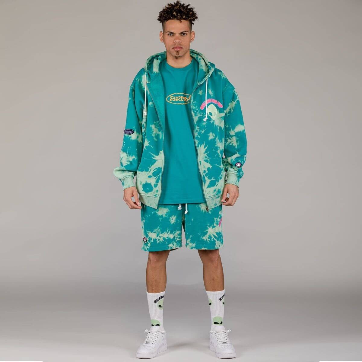 Grimey Wear Ufollow Bleached Zipper Hoodie Bleached Blue