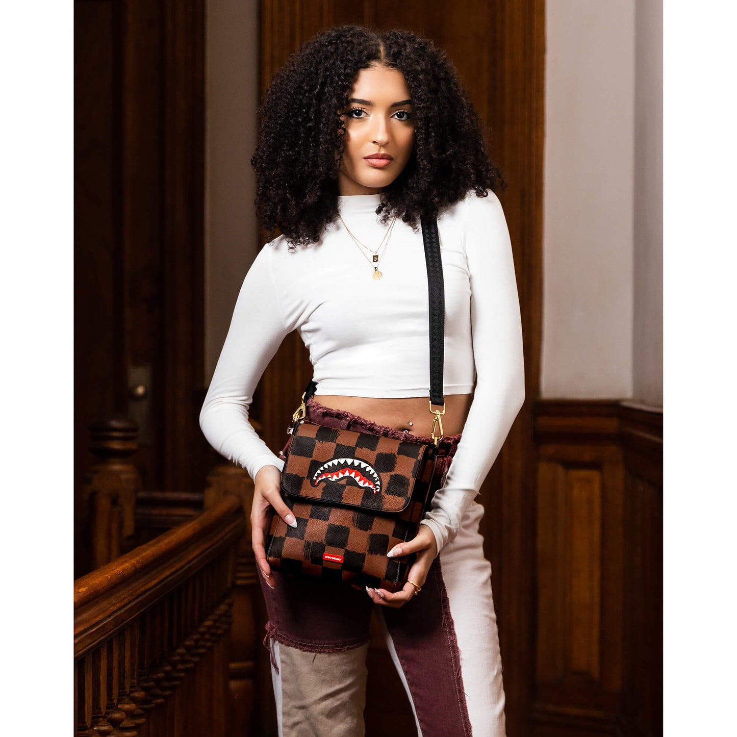 Sprayground Sharks In Paris Paint Messenger Sling Bag Brown