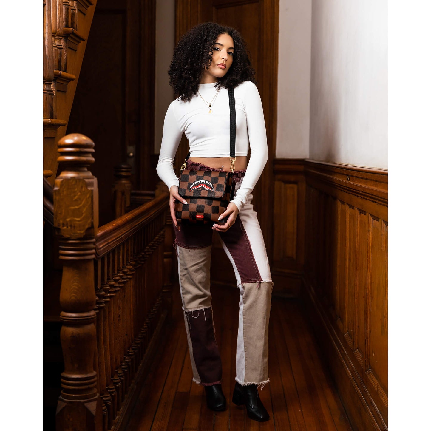 Sprayground Sharks In Paris Paint Messenger Sling Bag Brown