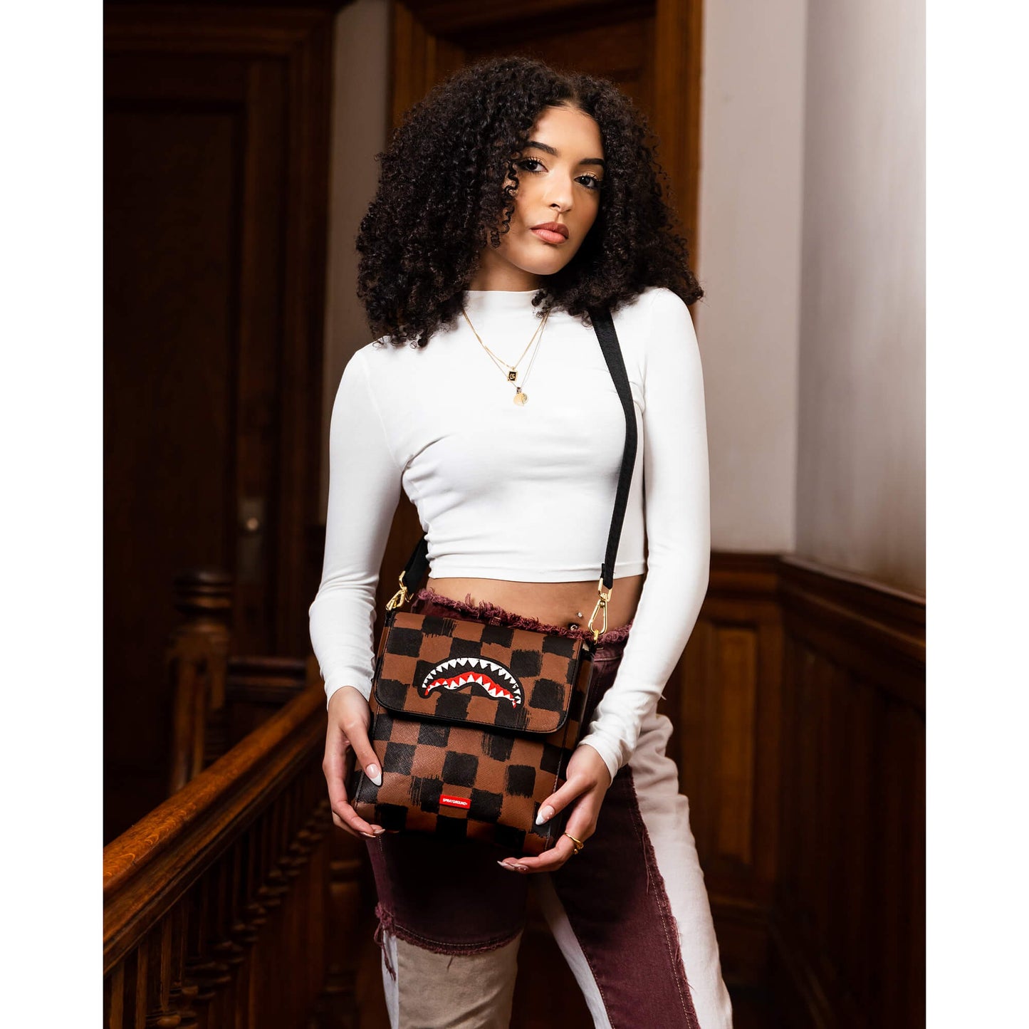 Sprayground Sharks In Paris Paint Messenger Sling Bag Brown