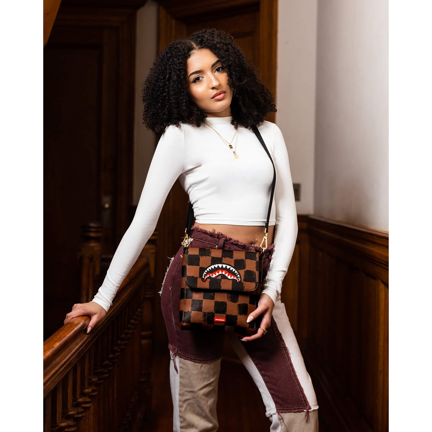 Sprayground Sharks In Paris Paint Messenger Sling Bag Brown