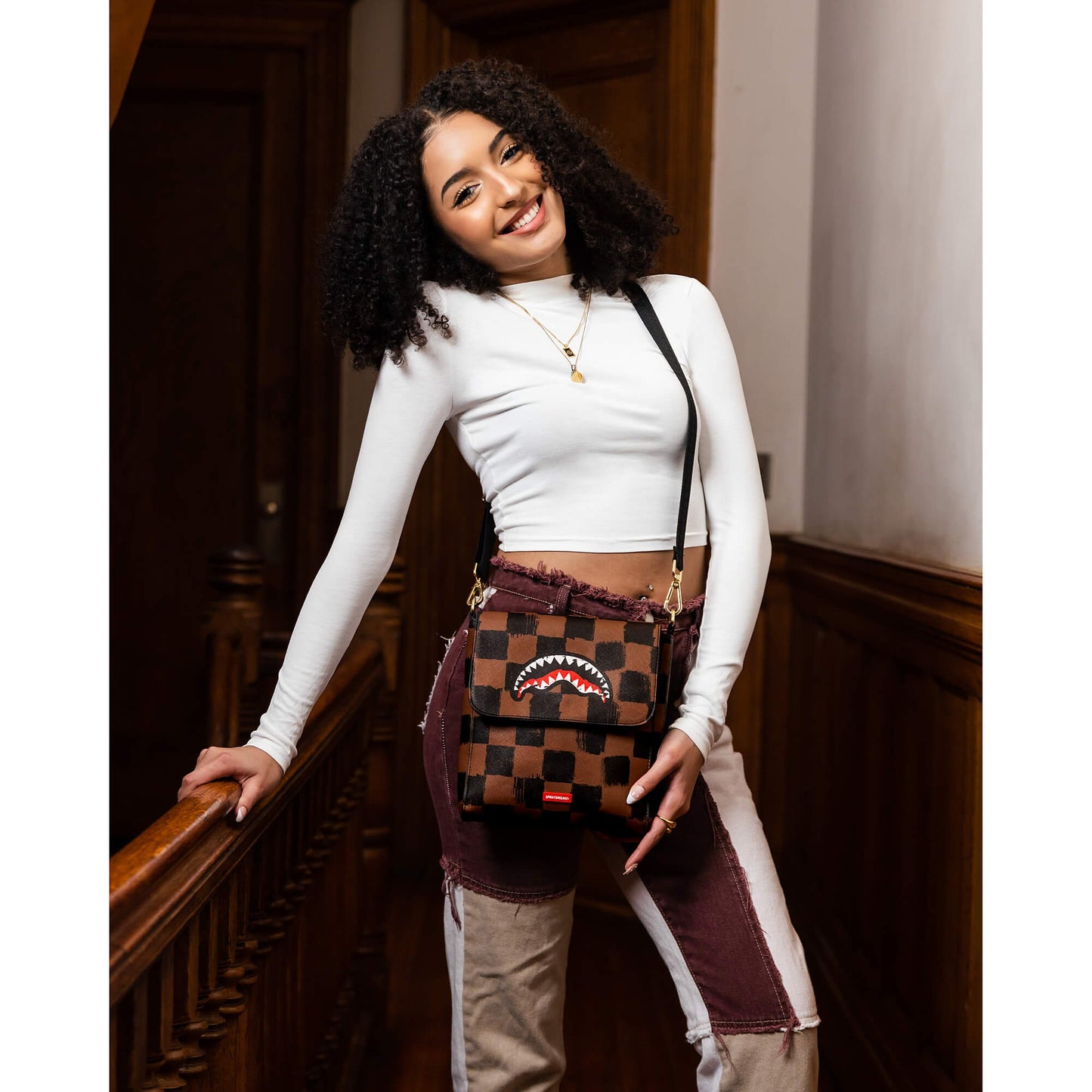 Sprayground Sharks In Paris Paint Messenger Sling Bag Brown