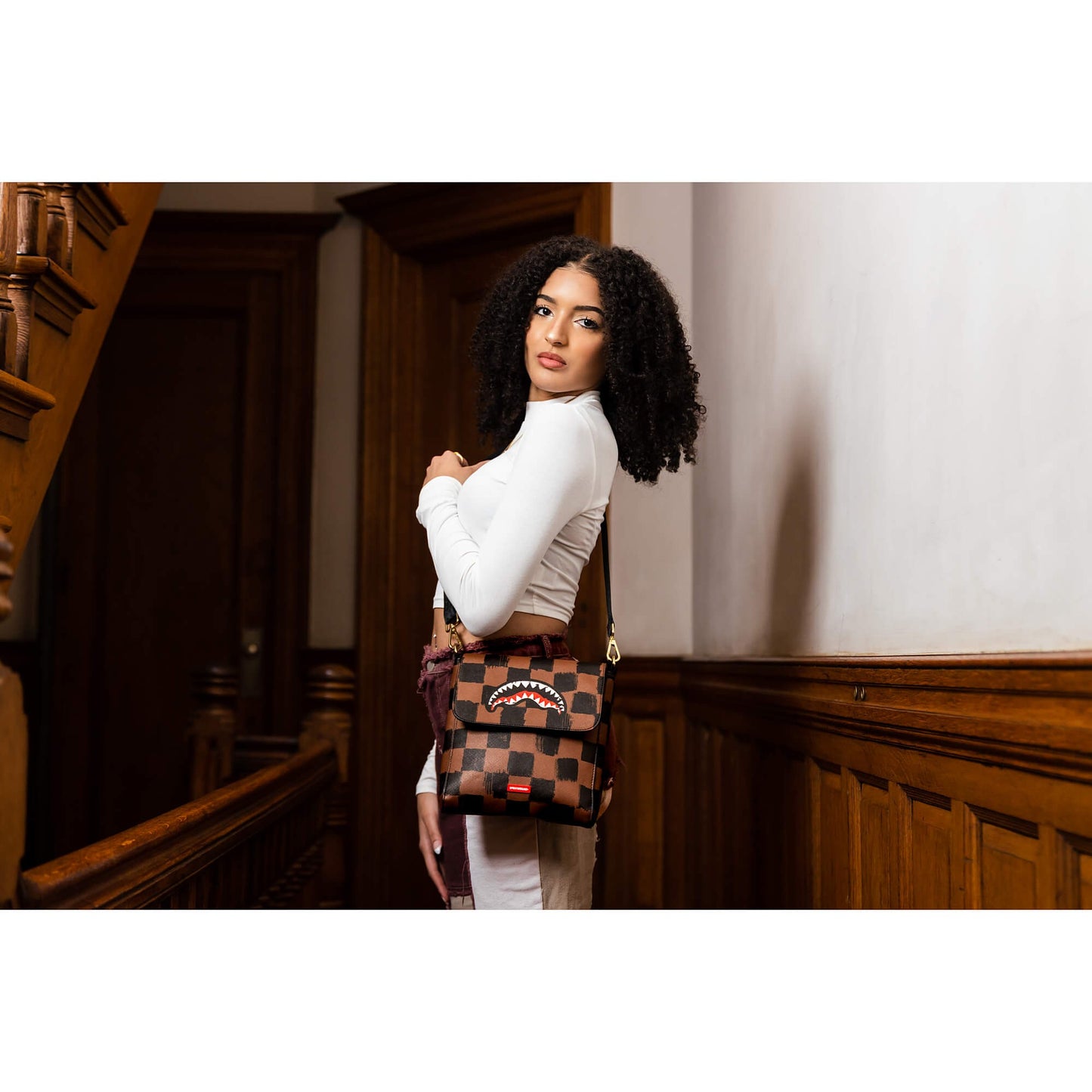 Sprayground Sharks In Paris Paint Messenger Sling Bag Brown