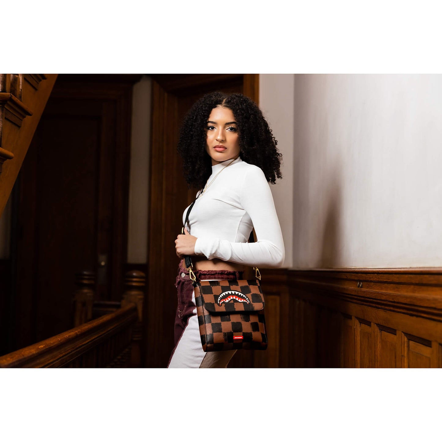 Sprayground Sharks In Paris Paint Messenger Sling Bag Brown