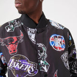 NEW ERA NBA All Over Print Team Logos Black Bomber Jacket Black
