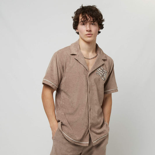 Sean John SJ Old English Initials Frottee Resort Shirt light brown/off-white