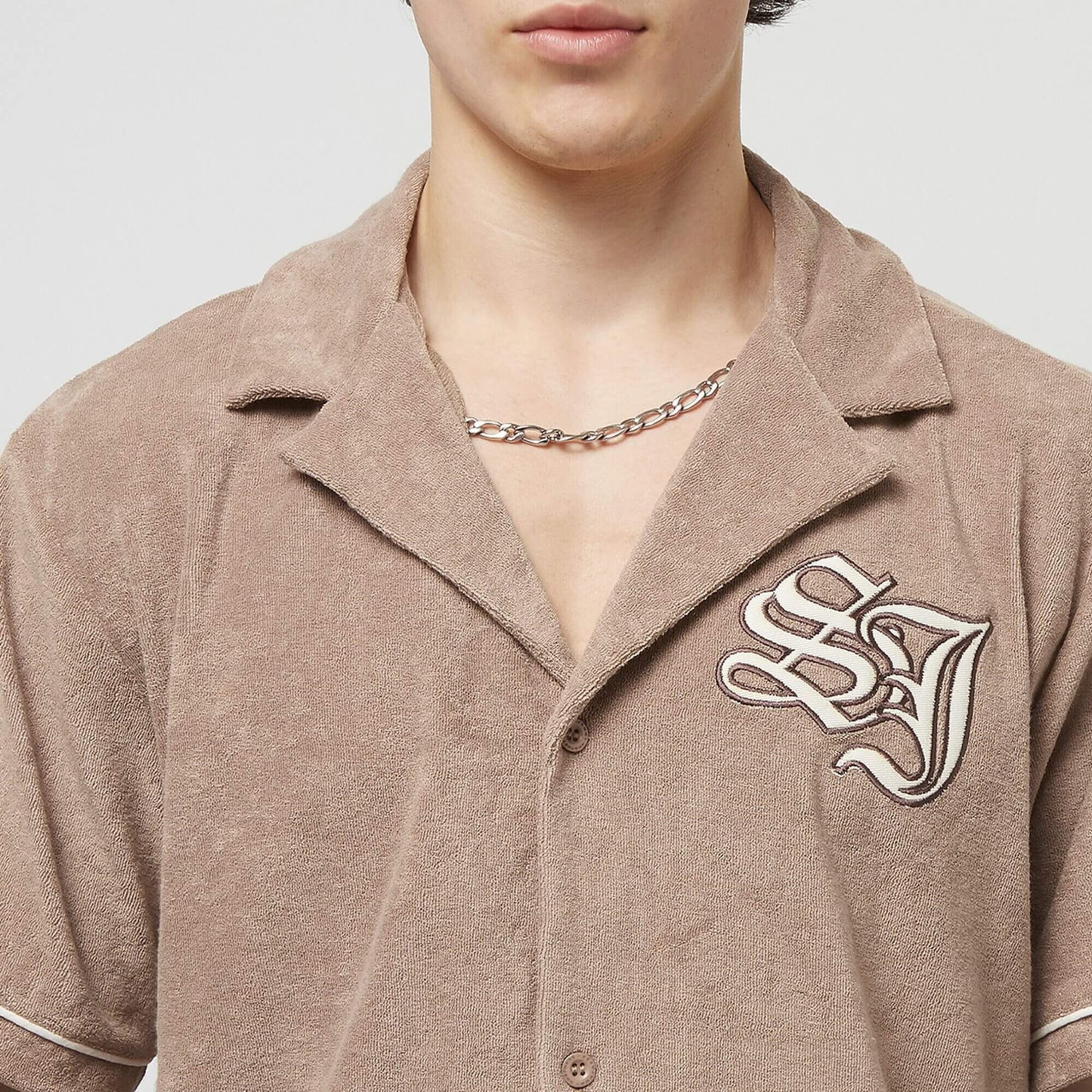 Sean John SJ Old English Initials Frottee Resort Shirt light brown/off-white