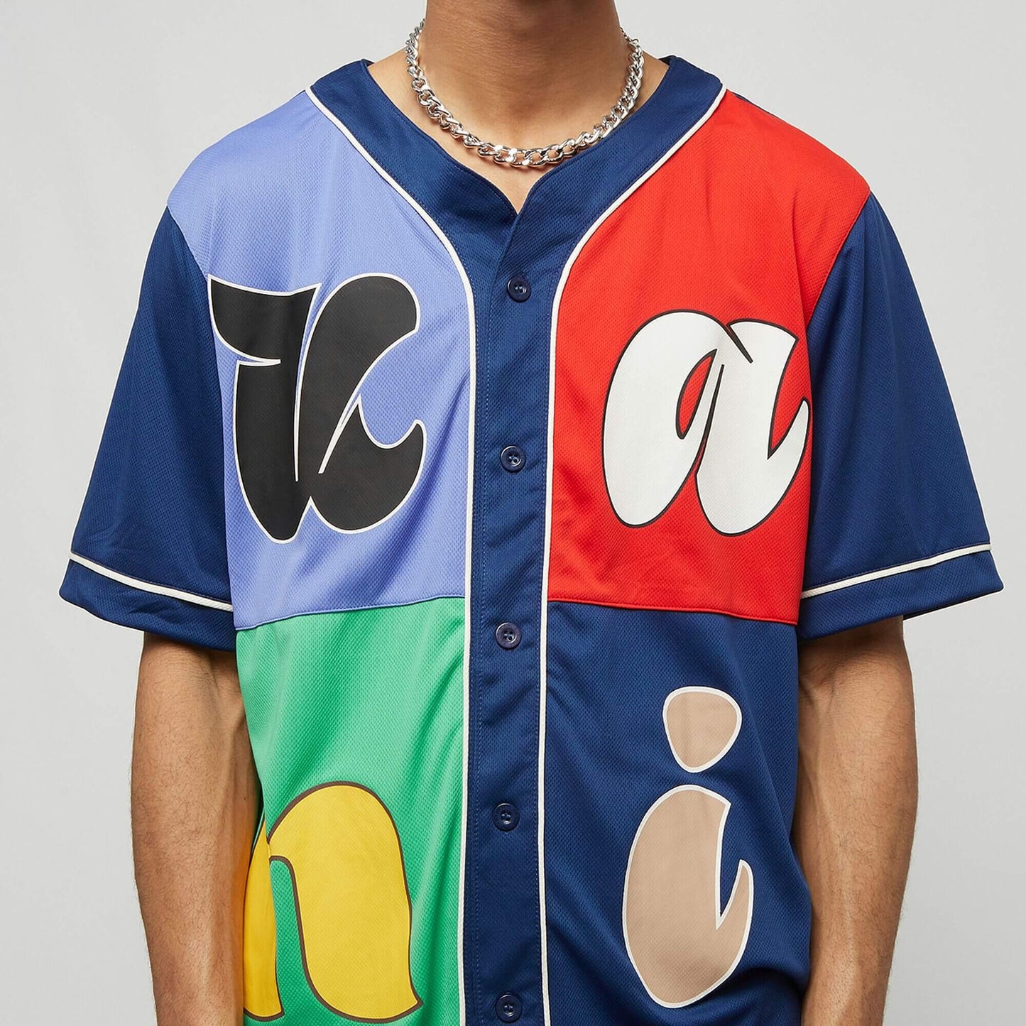Karl Kani Varsity Block Pinstripe Baseball Shirt blue/white/navy