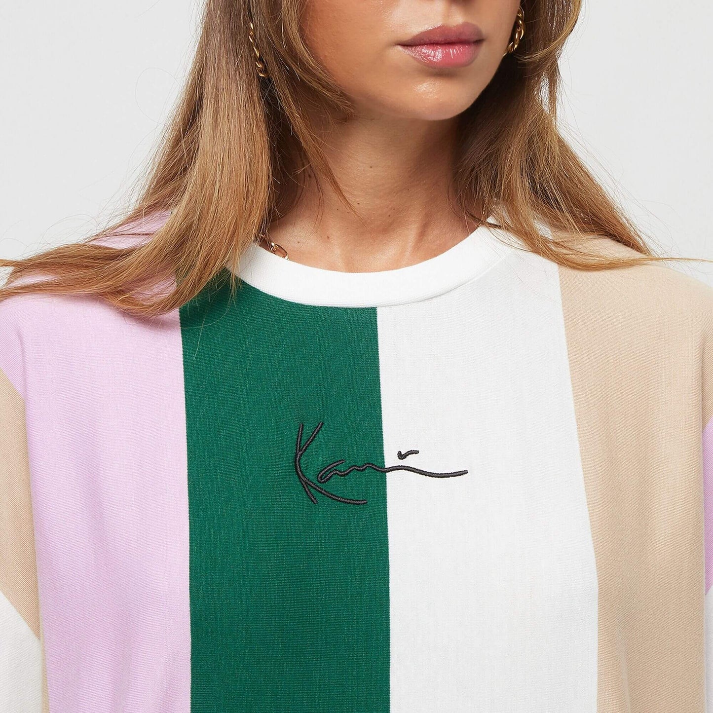 Karl Kani KK Small Signature Striped Tee Dress pink/ dark green/white