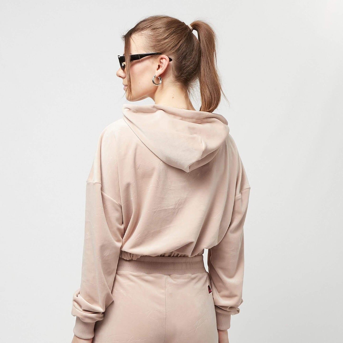 FUBU Signature Allover Velours Short Hoodie sand