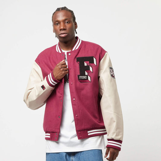Bunda bomber FUBU College Varsity Jacket červená/krémovo-biela