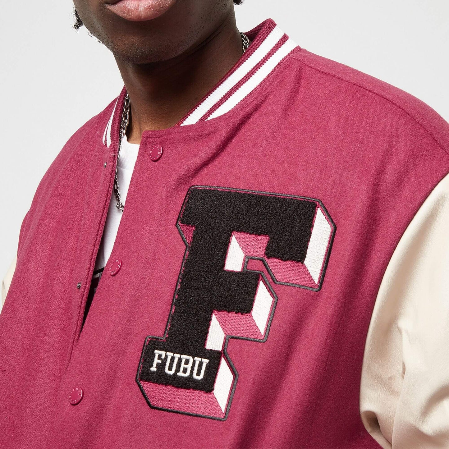Bunda bomber FUBU College Varsity Jacket červená/krémovo-biela