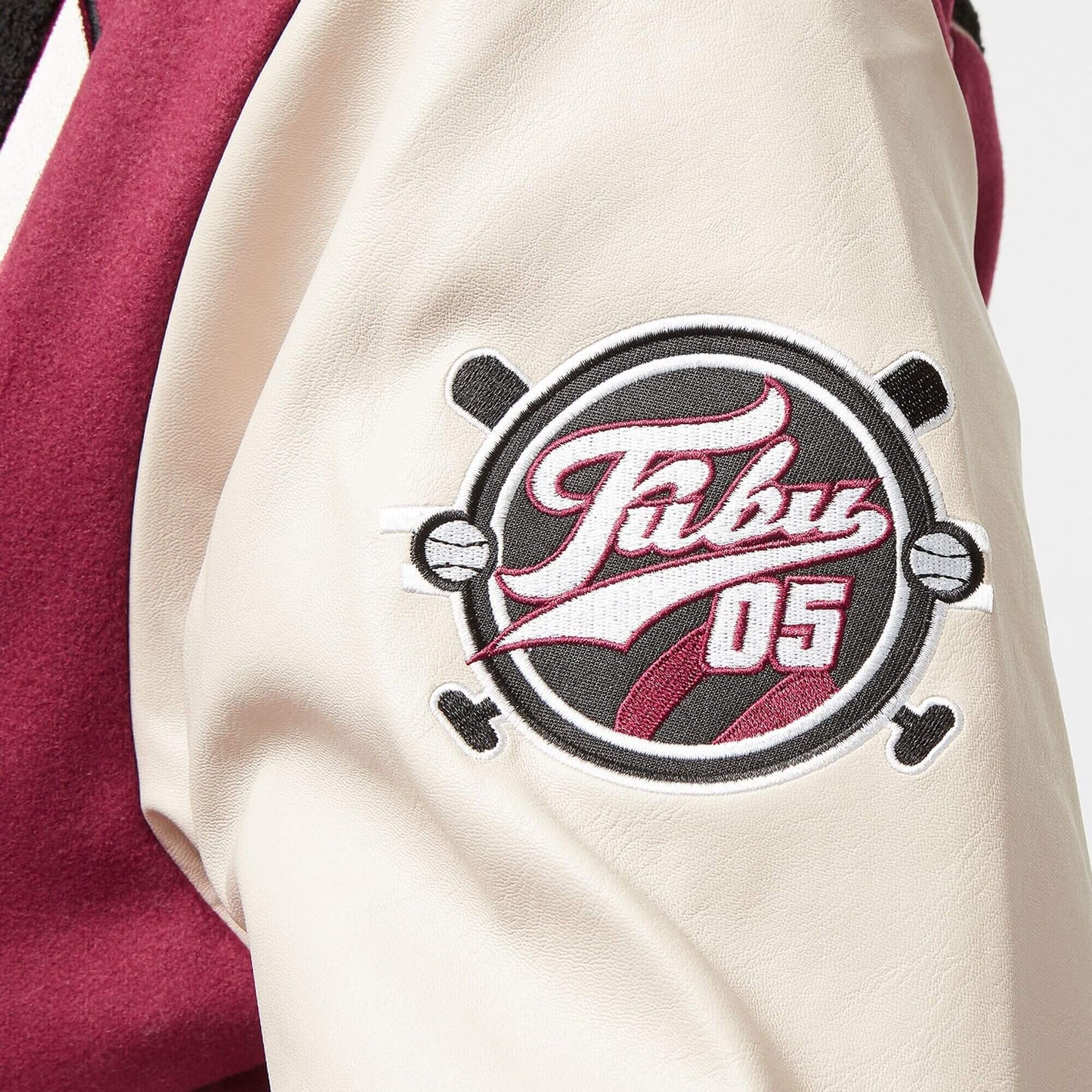 Bunda bomber FUBU College Varsity Jacket červená/krémovo-biela