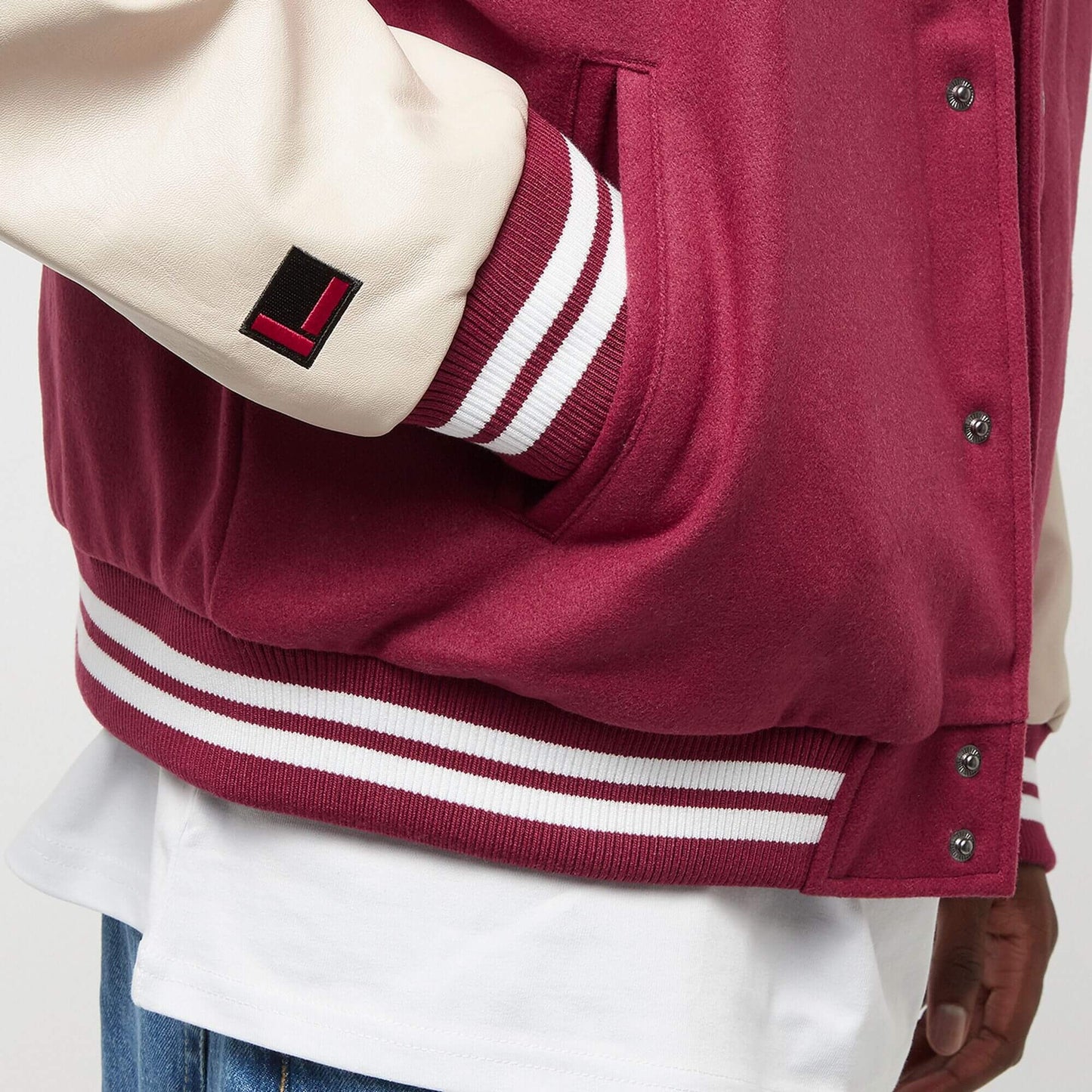 Bunda bomber FUBU College Varsity Jacket červená/krémovo-biela