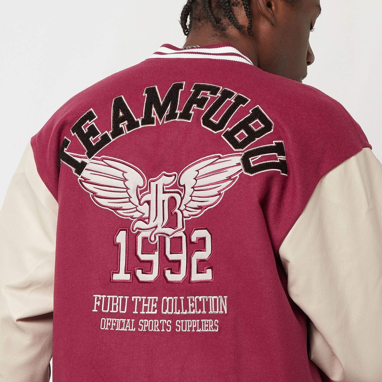 Bunda bomber FUBU College Varsity Jacket červená/krémovo-biela