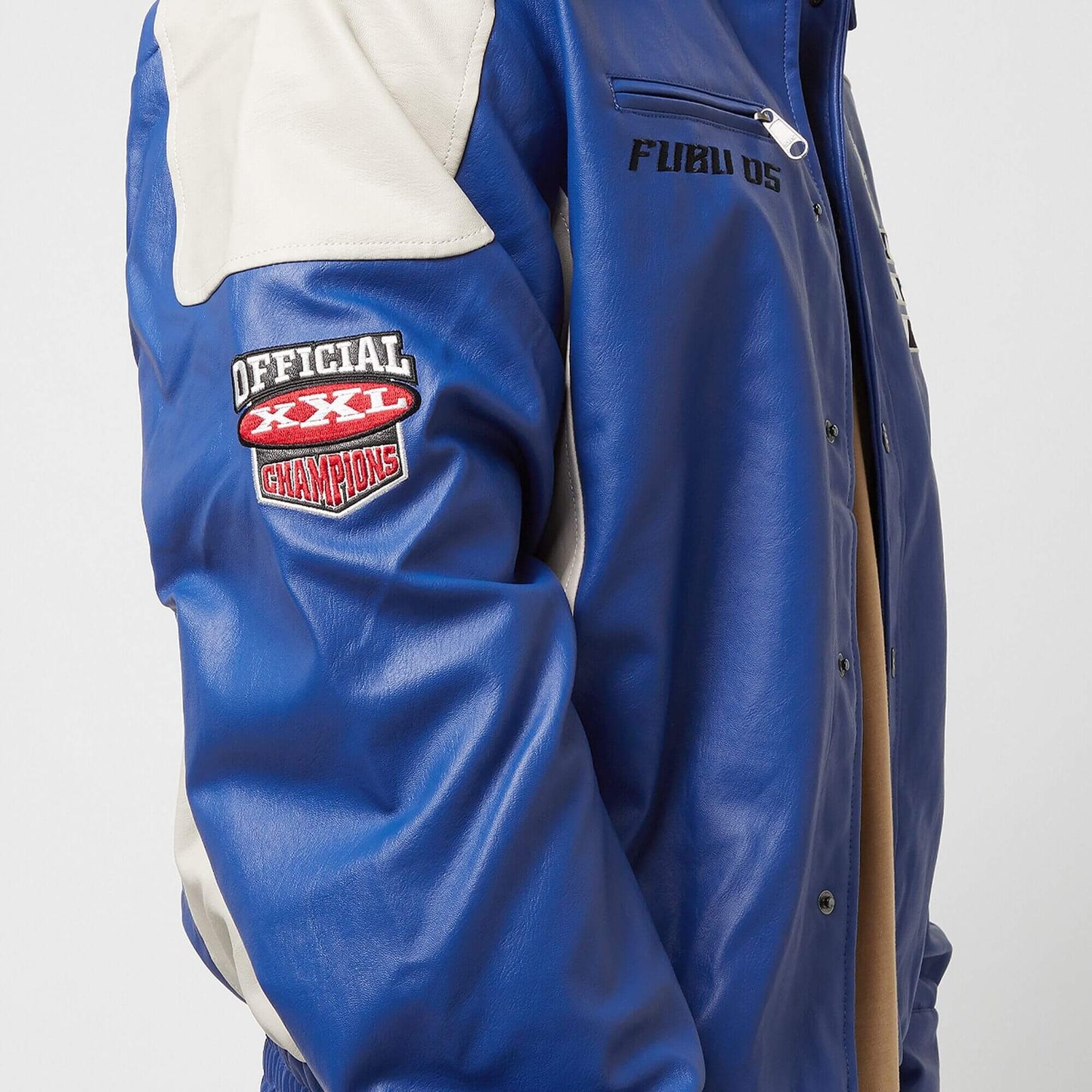 Kožená bunda FUBU Corporate Leather Jacket modrá