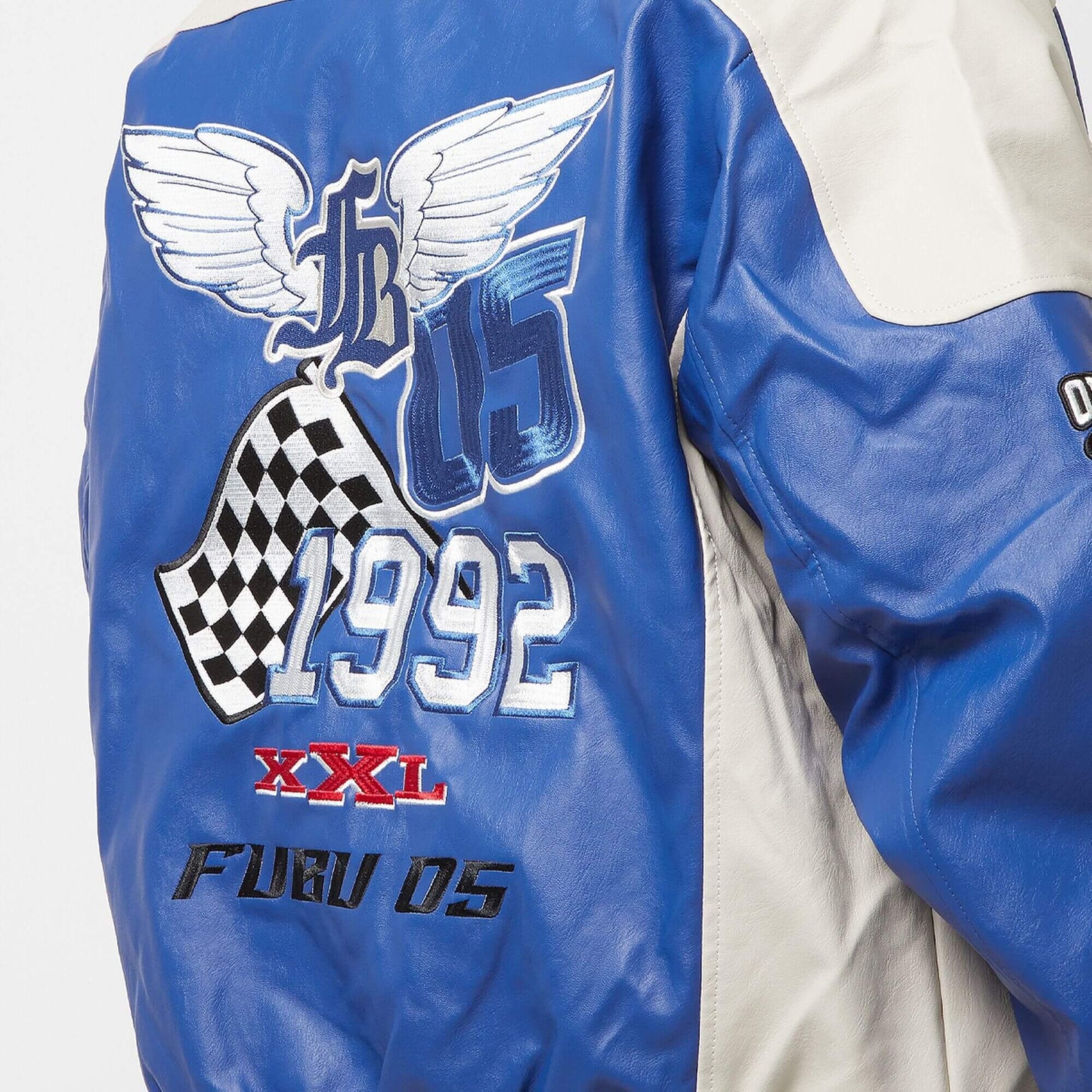 Kožená bunda FUBU Corporate Leather Jacket modrá