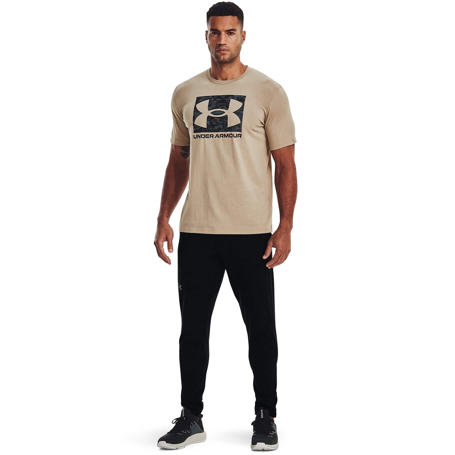 Under Armour Men's UA ABC Camo Boxed Logo Short Sleeve Sahara/Black