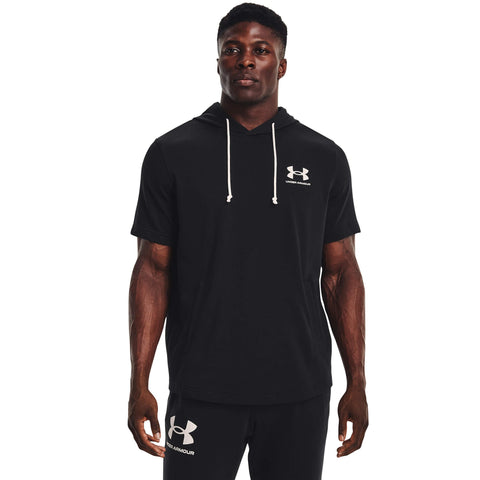 Under Armour Men's UA Rival Terry Short Sleeve Hoodie Black/Onyx White