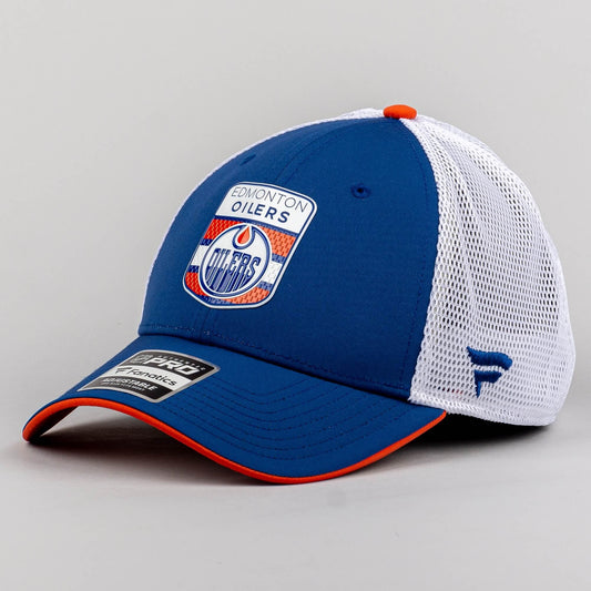 Fanatics NHL Draft Cap Edmonton Oilers Authentic Pro Draft Structured Trucker-Podium Blue Cobalt/White