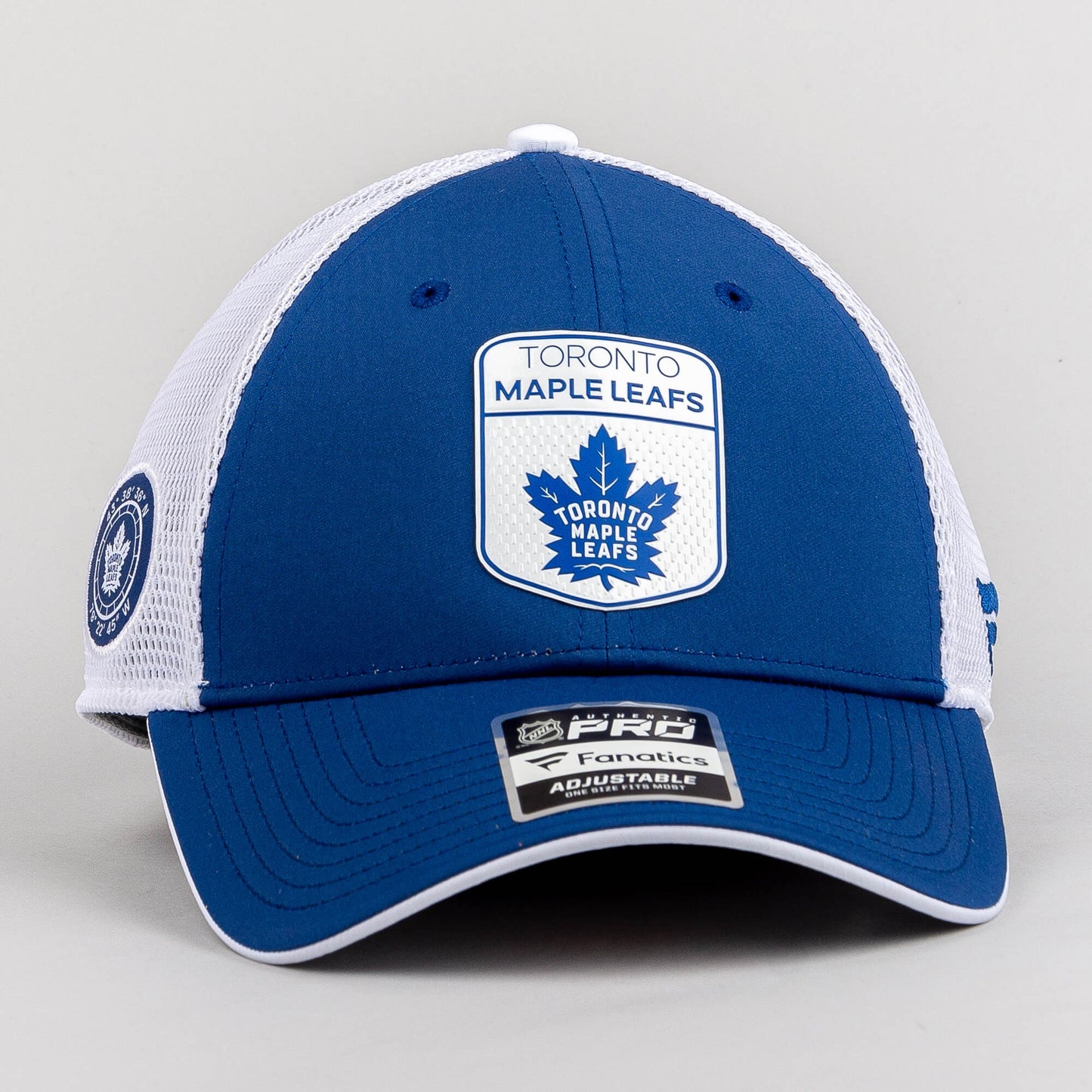Fanatics NHL Draft Cap Toronto Maple Leafs Authentic Pro Draft Structured Trucker-Podium Blue Cobalt/White