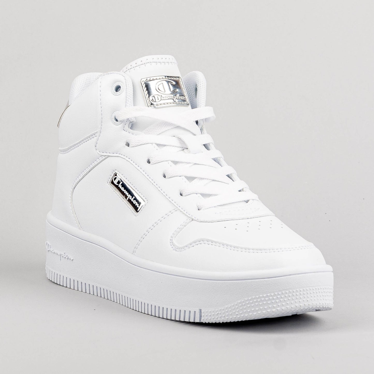 Champion Mid Cut Shoe Rebound Platform Mid Metal White