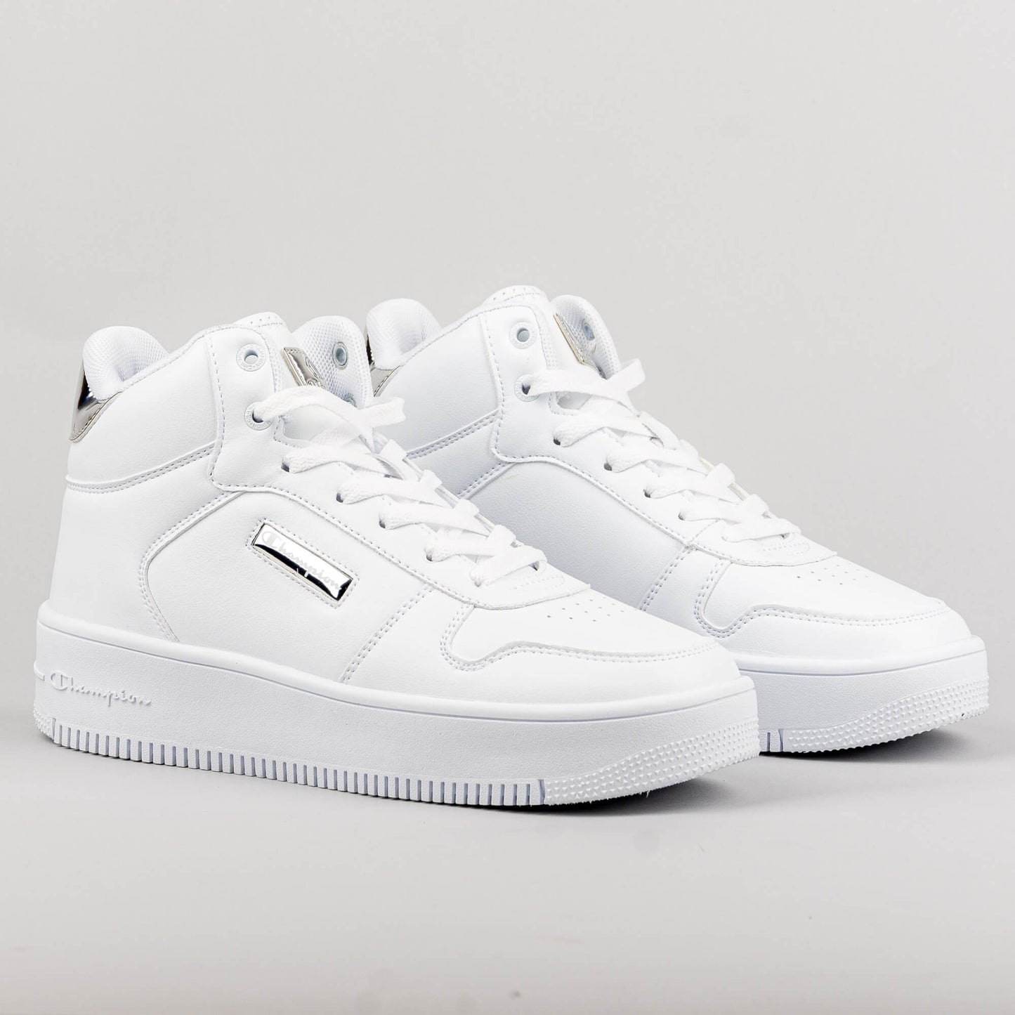 Champion Mid Cut Shoe Rebound Platform Mid Metal White