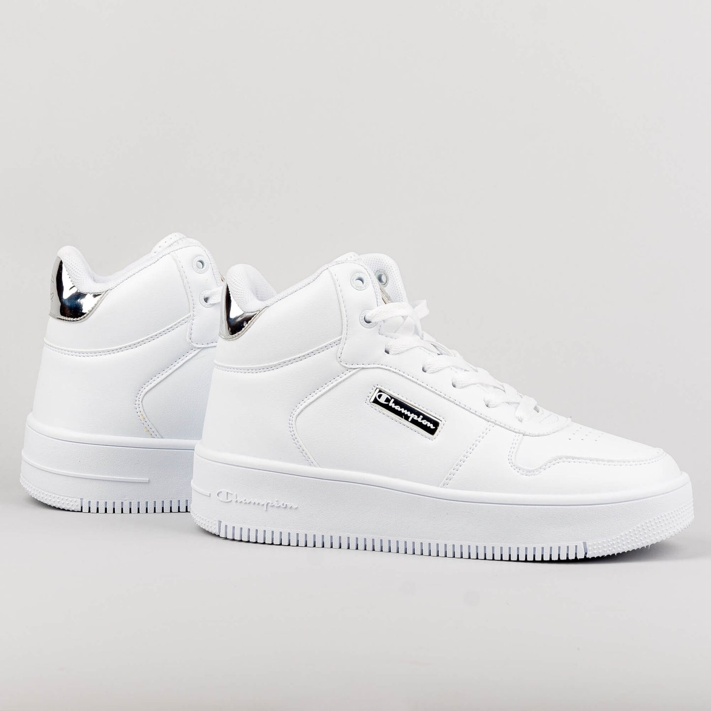 Champion Mid Cut Shoe Rebound Platform Mid Metal White