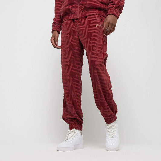 Sean John SJ Script Logo Geometric Devorèe Velours Trackjacket dark red