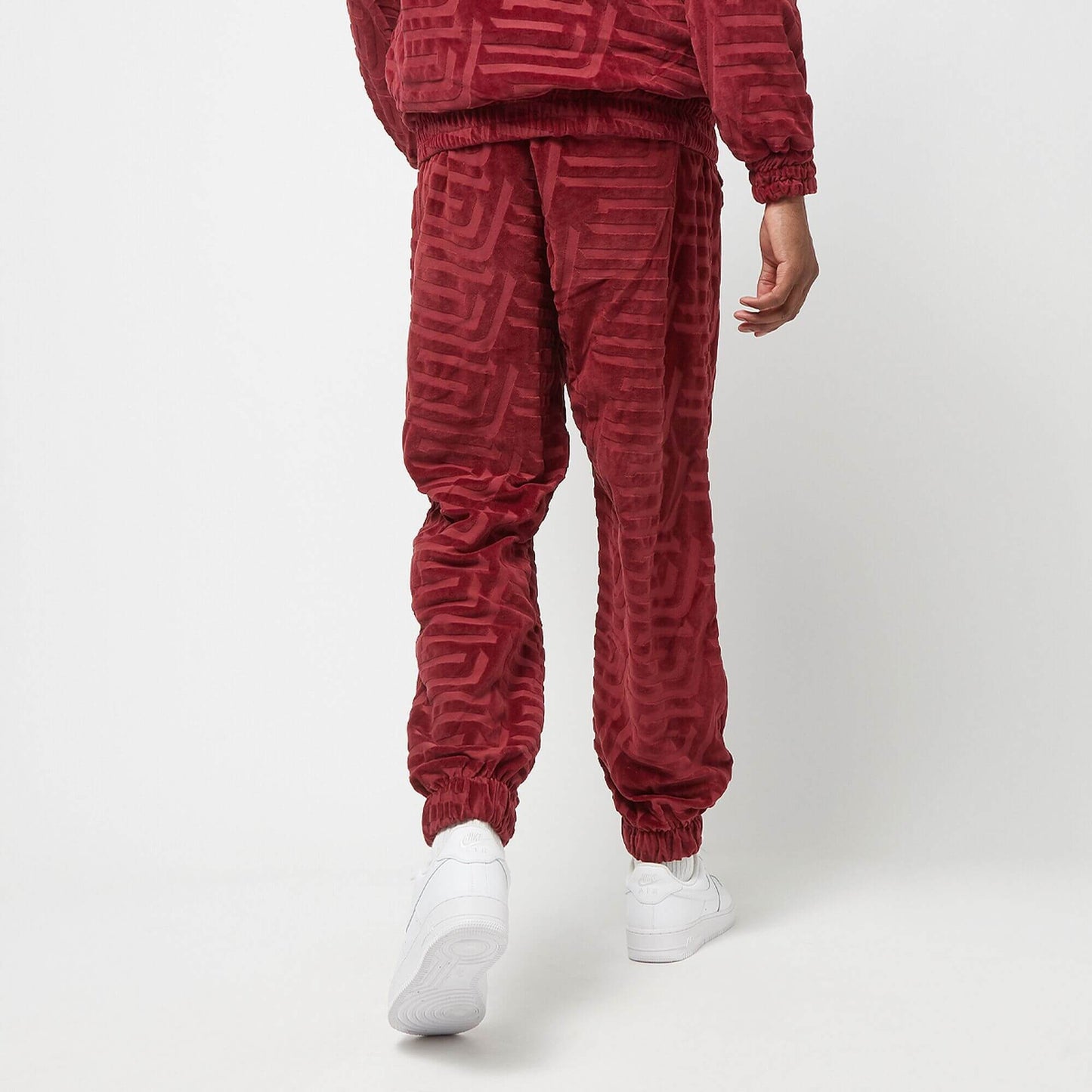 Sean John SJ Script Logo Geometric Devorèe Velours Trackjacket dark red