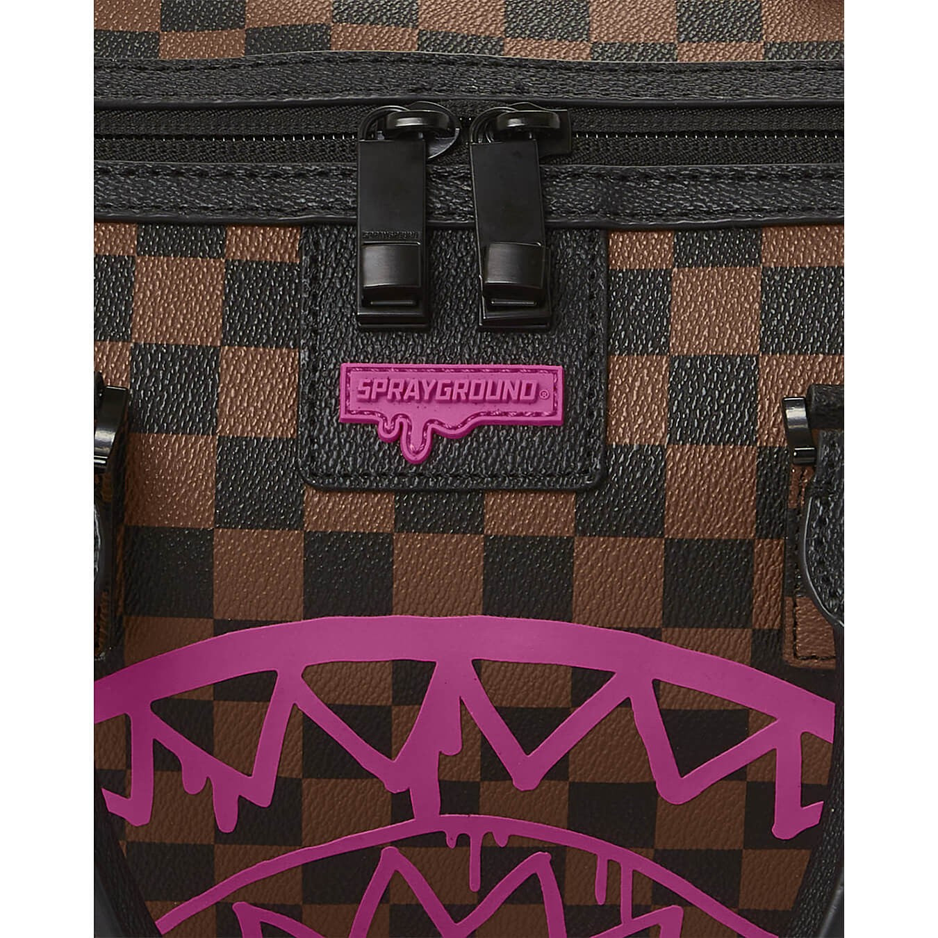 Sprayground Pink Drip Brown Check The Artists Touch Mini Duffle Brown