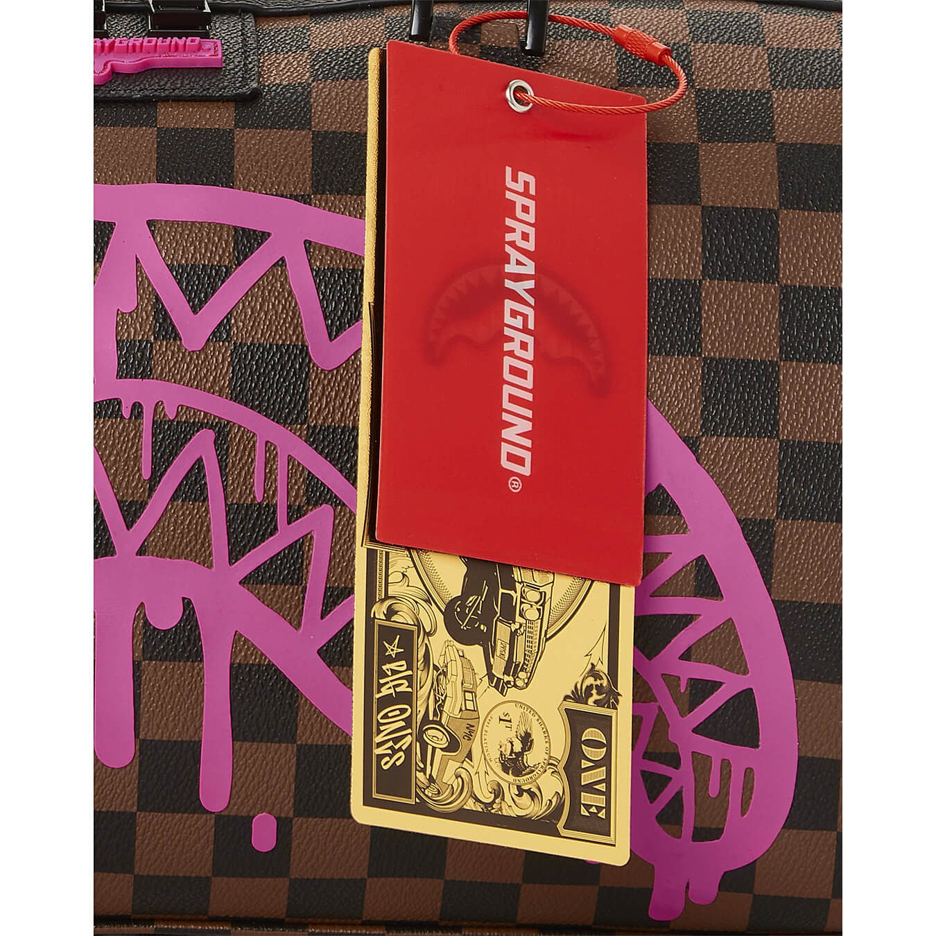 Sprayground Pink Drip Brown Check The Artists Touch Mini Duffle Brown
