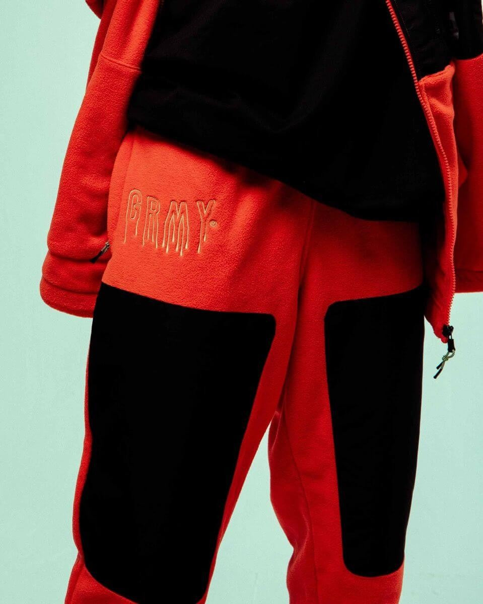 GRIMEY WEAR BACK AT YOU POLAR FLEECE TRACK PANTS RED