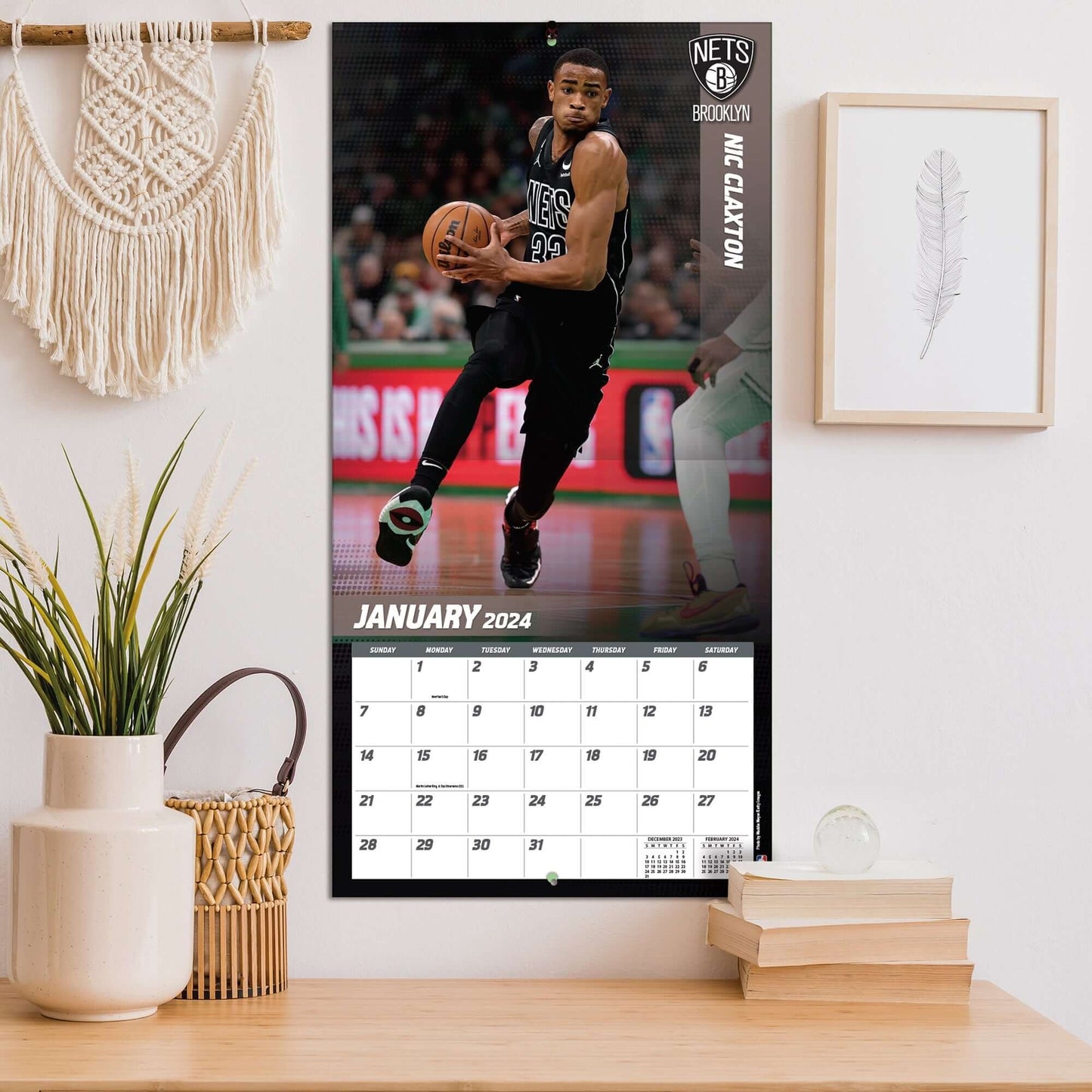 TURNER SPORTS NBA 2024 (30x60 cm) WALL CALENDAR BROOKLYN NETS