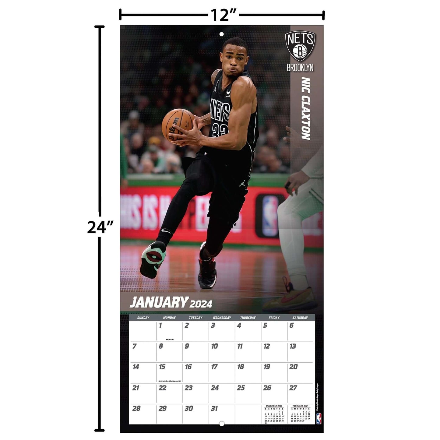 TURNER SPORTS NBA 2024 (30x60 cm) WALL CALENDAR BROOKLYN NETS